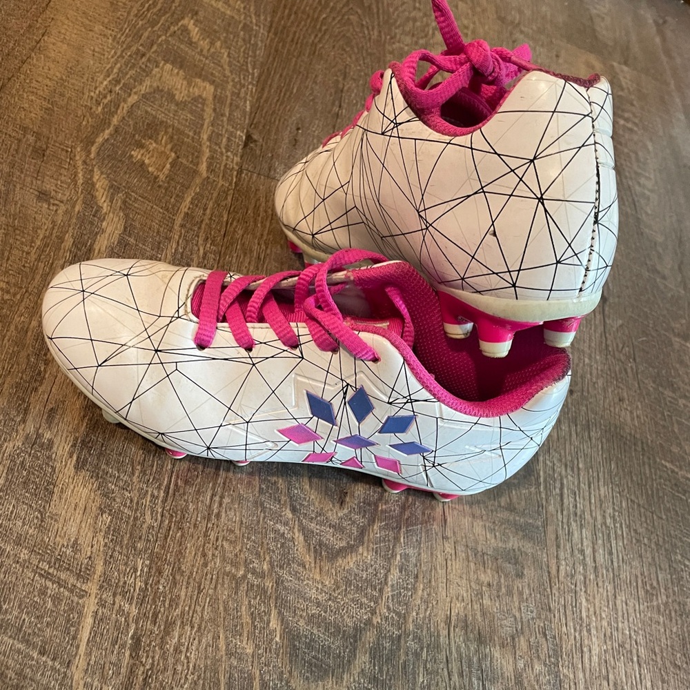 White and Pink Soccer Cleats Size 13 - Kids